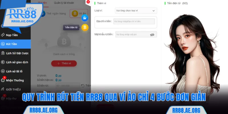 Rút Tiền RR88 - Thực Hiện Giao Dịch An Toàn Với 2 Hình Thức 12 Chọn loại ví và nhập địa chỉ ví rút tiền RR88