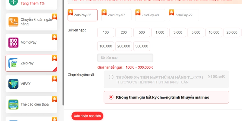 Các bước nạp tiền RR88 bằng ví điện tử